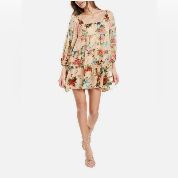 Wore by once $440 Alice + Olivia Rowen Tiered Mini Dress Tunic Floral - Picture 1 of 2